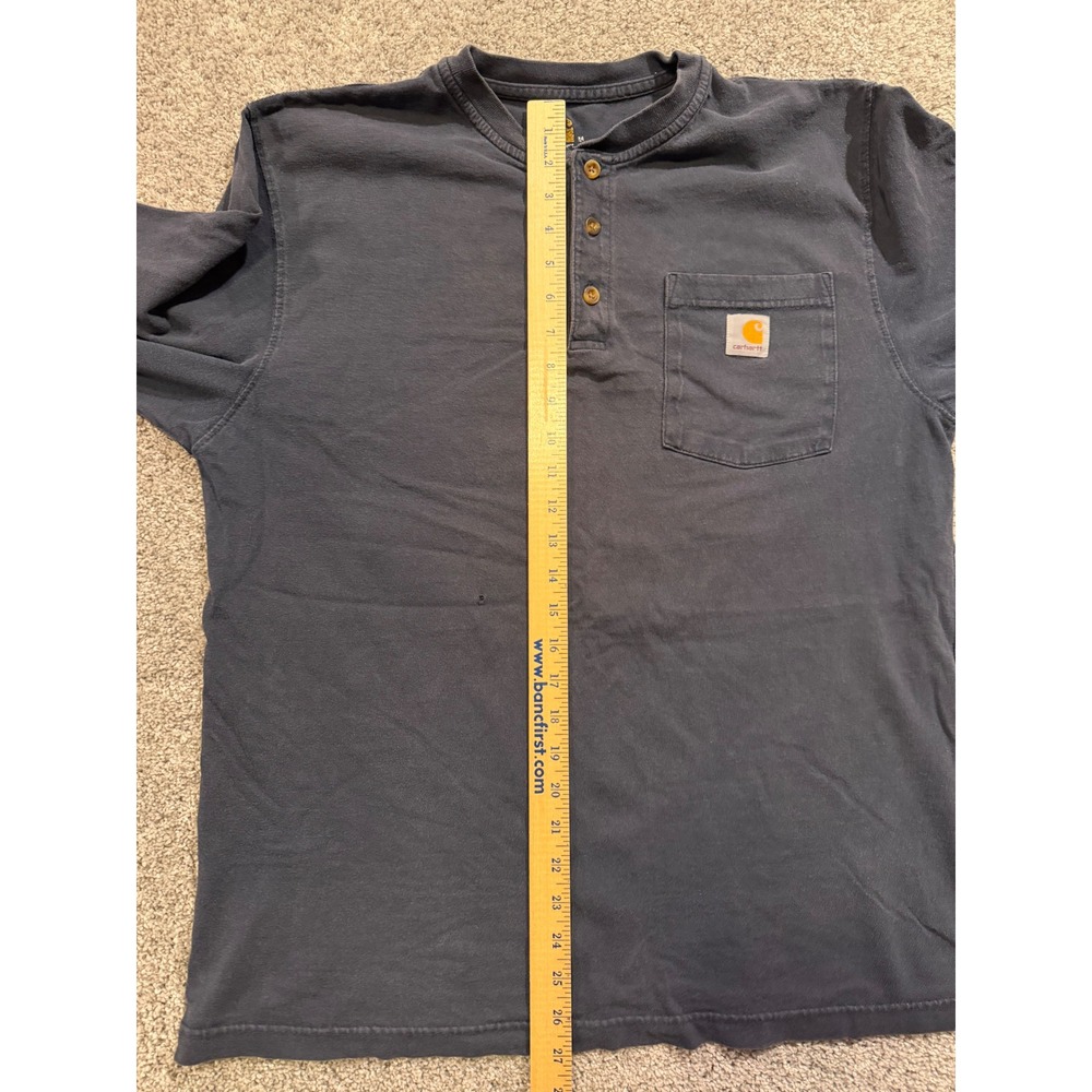 Carhartt Henley Shirt Mens M Navy K128 NVY Workwear Long Sleeve Pocket Cotton * - Picture 7 of 10